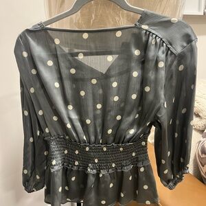 Polka Dot Smocked Waist Blouse